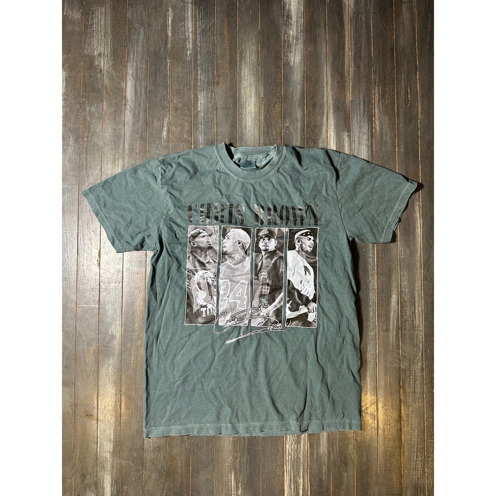 Chris‎ Brown Graphic T-Shirt  Faded Teal Green Vintage Style Music Tee